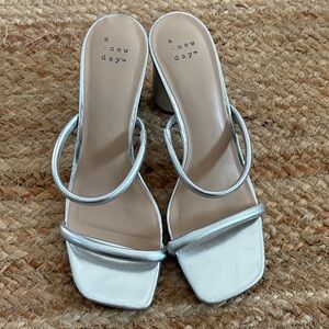 A New Day Metallic Silver Heeled Mules